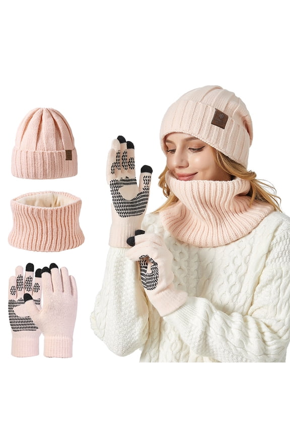 Women's Winter Warm Knitted Beanie Scarf Gloves 3-Piece Set Beanie with Earflap Cozy Outdoor Outfit for Women