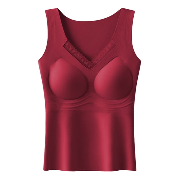 Uaswgudfs Women's Winter Warm Seamless Vest Top Plus Size Non - Slip Fleece Lined Thermal Camisole