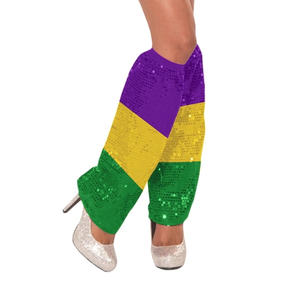 Uaswgudfs Women's Y2K Carnival Leg Warmers with Glitter, Festival Stretchy Knee High Socks for Costume Party Dance Purple