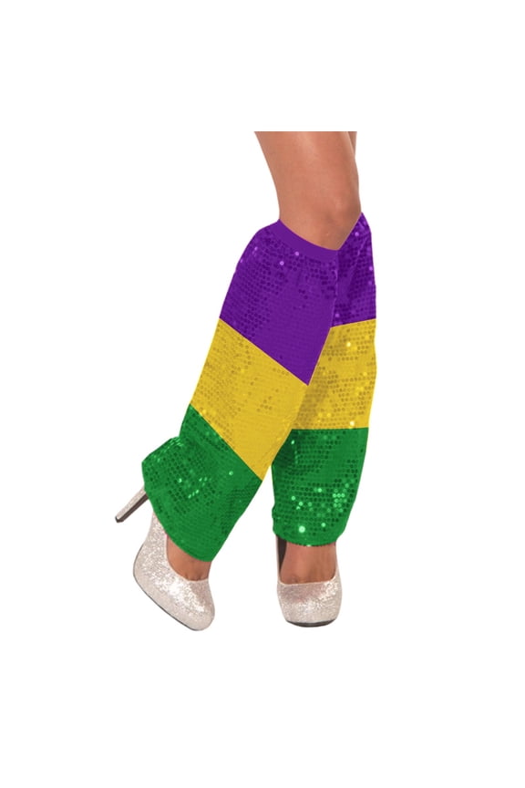 Women's Y2K Carnival Leg Warmers with Glitter, Festival Stretchy Knee High Socks for Costume Party Dance Purple