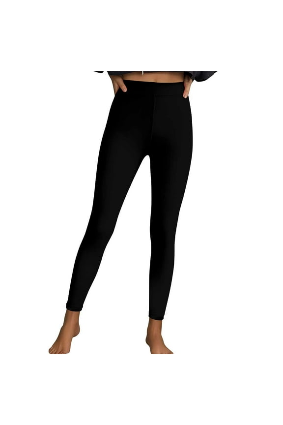 Women's Yoga Leggings with Elastic Waistband, Straight-Leg Design, Slim Fit & Stretchy Lycra-Blended Fabric for Flexible Comfort Black S