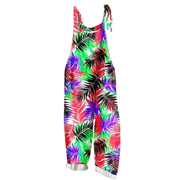 Uaswgudfs Womens Causal Wide Leg Overalls Jumpsuit Women's Patchwork Dual Pocket Jumpsuit Loose Floral Print Bohemian Wide Leg Bib Overall Red M