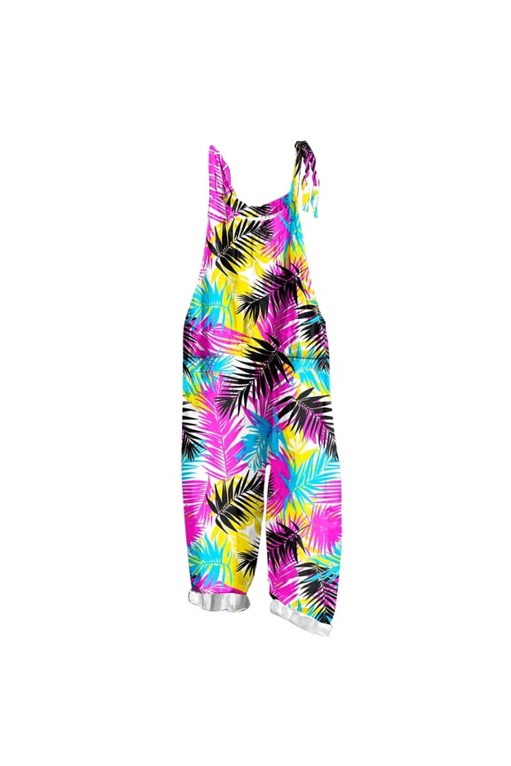 Womens Causal Wide Leg Overalls Jumpsuit Women's Patchwork Dual Pocket Jumpsuit Loose Floral Print Bohemian Wide Leg Bib Overall Yellow 3XL