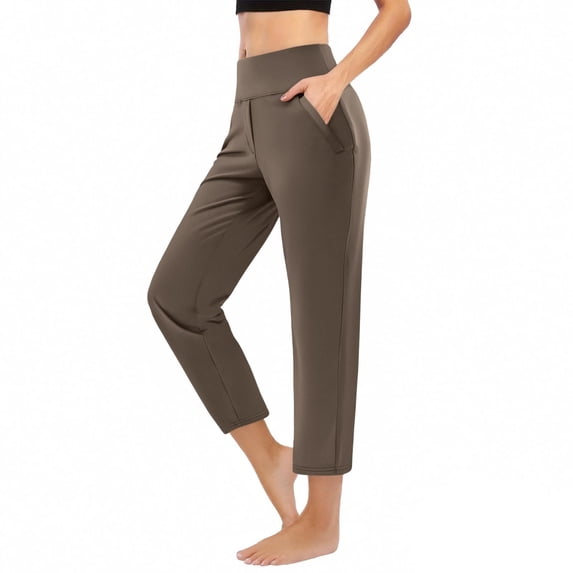 Uaswgudfs Womens Golf Pants with Zip Pockets High Waisted Stretch 7/8 Ankle Dress Work Business Casual Slacks Travel Pants Brown L