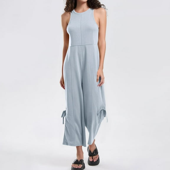 Uaswgudfs Womens One Piece Jumpsuits Sleeveless Wide Leg Jumpsuit Dressy Loose Overalls Vacation Outfits Mint Green S