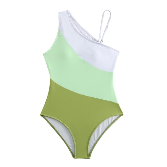 Uaswgudfs Womens One-Shoulder Swimsuit with Diagonal Strap & Color-Blocked Design - Quick-Dry Swimwear for Active Beach/Pool Days Green 2XL