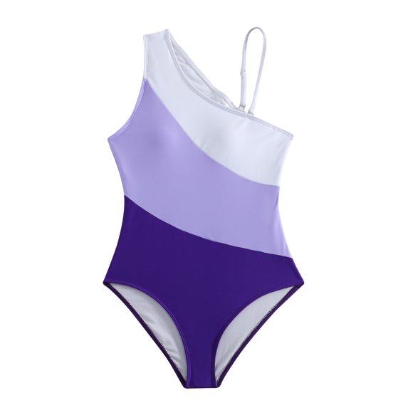 Uaswgudfs Womens One-Shoulder Swimsuit with Diagonal Strap & Color-Blocked Design - Quick-Dry Swimwear for Active Beach/Pool Days Purple S