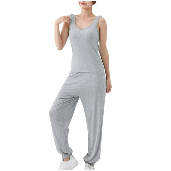 Uaswgudfs Womens Pajamas Set Cotton Pjs Set 2 Piece Sleepwear Scoop Neck Camisole Tops and Long Pants with Pockets