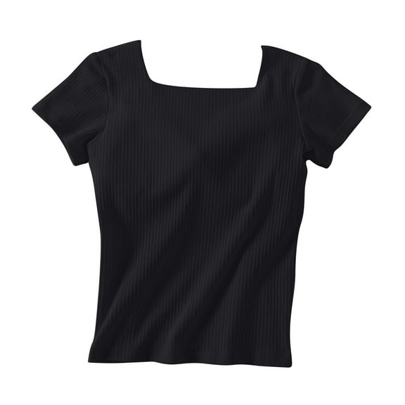 Uaswgudfs Womens Rib-Knit Short Sleeve Crop Top Square Neckline Slim Crop Home sports breathable clothing Cute Tee Top