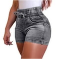 thumbnail image 1 of Uaswgudfs ​Womens Shorts: High Waisted Denim Elastic Waist Adjustable Drawstring - Classic Five Pocket Jean Shorts for Everyday Wear Gray XL, 1 of 8