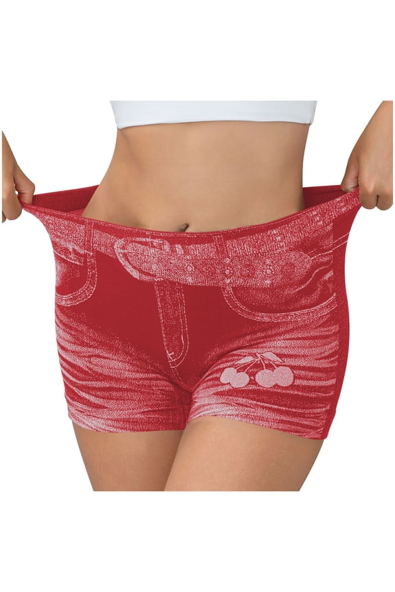 Womens Shorts: High Waisted Denim-Style with Cherry Accents - Lightweight Breathable Summer Stretch Casual Jean Shorts Hot Pink L