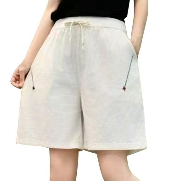 Uaswgudfs ​Womens Shorts Relaxed-Fit Adjustable Drawstring Waist & Side Pockets - Casual Leisure Wear Lightweight Summer Shorts White 3XL