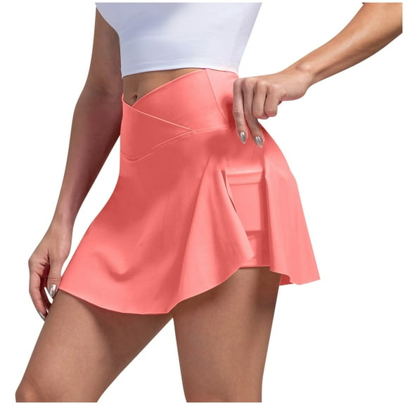 Uaswgudfs ​Womens Skorts Shorts: High Waisted A-Line with Crossover Design & Concealed Pocket - Stretchy Athletic Skirt Shorts for Women Orange S