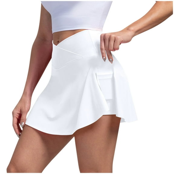 Uaswgudfs ​Womens Skorts Shorts: High Waisted A-Line with Crossover Design & Concealed Pocket - Stretchy Athletic Skirt Shorts for Women White 2XL