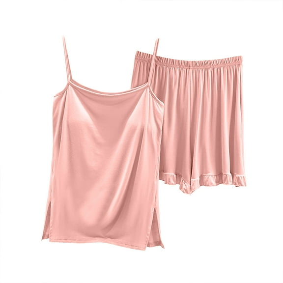 Uaswgudfs Womens Sleeveless Pajamas Set Cotton pajamas Pj Sets Cami Split on Both Sides Top and Shorts Sleepwear Summer 2 Piece Loose Loungewear