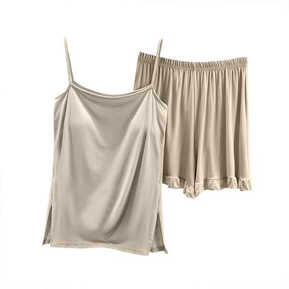 Uaswgudfs Womens Sleeveless Pajamas Set Cotton pajamas Pj Sets Cami Split on Both Sides Top and Shorts Sleepwear Summer 2 Piece Loose Loungewear