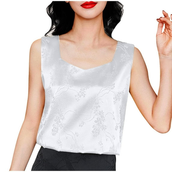 Uaswgudfs Womens Sleeveless Tank Top Female Cami Tank Shirt Loose Silk Satin V Neck Summer Vest Casual Basic Shirts 2025