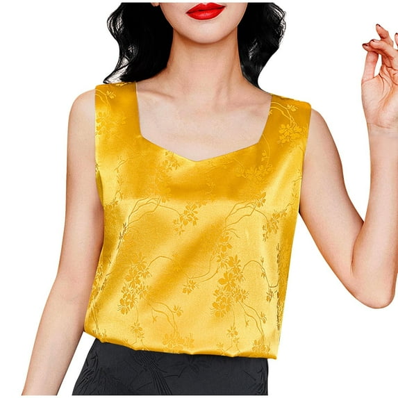 Uaswgudfs Womens Sleeveless Tank Top Female Cami Tank Shirt Loose Silk Satin V Neck Summer Vest Casual Basic Shirts 2025