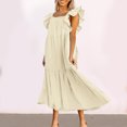 thumbnail image 1 of Uaswgudfs Womens Square Neck Sleeveless Midi Dress: Flowy Tiered Skirt & Ruffle Shoulder Accents - Casual Summer Essential Beige L, 1 of 8