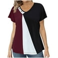 thumbnail image 1 of Uaswgudfs Womens Summer Blouses Loose Fit Basic V Neck Color Block Short Sleeve Tops - Casual Office Wear Tunic Shirts, 1 of 5