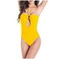 thumbnail image 1 of Uaswgudfs Womens Swim One-Piece Swimsuit with Heart-Shaped Neckline and Cutout Detail - Stylish and Durable Bathing Suit Yellow XL, 1 of 4