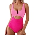 thumbnail image 1 of Uaswgudfs Womens Swim One-Piece Swimsuit with Plunge Neckline and Cutout Waist Detail - Stylish and Form-Fitting Bathing Suit for Beach Pink S, 1 of 4