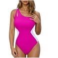 thumbnail image 1 of Uaswgudfs Womens Swimwear Stylish One-Shoulder Swimsuit with Side Panel Design and Cutout Accents for a Modern Pool or Beach Style Hot Pink L, 1 of 5