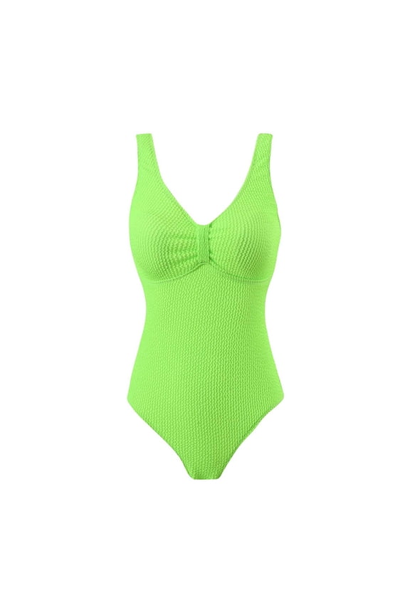 Womens Swimwear Trendy One-Piece Swimsuit with Plunging V-Neckline and Waist-Cinching Design for a Flattering Pool or Beach Look Mint Green M