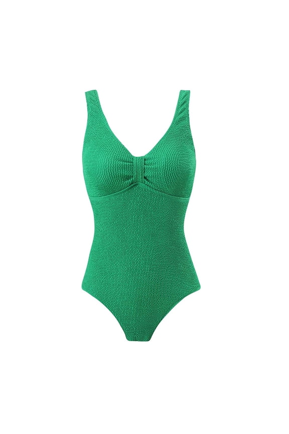 Womens Swimwear Trendy One-Piece Swimsuit with Plunging V-Neckline and Waist-Cinching Design for a Flattering Pool or Beach Look Green M