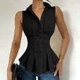 thumbnail image 1 of Uaswgudfs Womens Tank Tops Collared Sleeveless Peplum Tops, Button Down Fitted Waist Blouses Solid Pleated Hem Shirts, 1 of 8