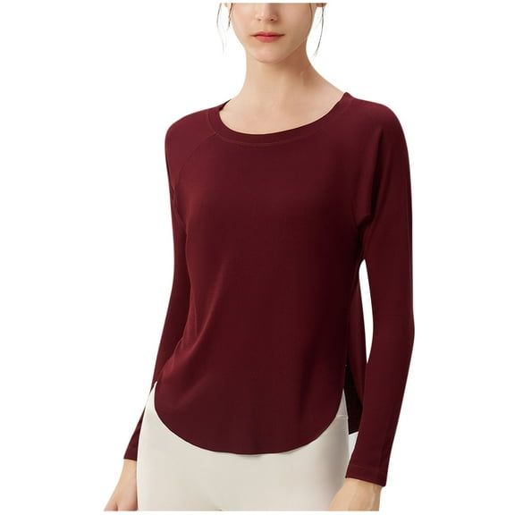 Uaswgudfs ​Womens Tops Casual Long Sleeve Round Neck Top with Fitted Sleeves, Soft Textured Fabric Relaxed Tailored Silhouette Slightly Curved Hem Comfort