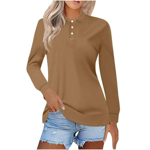Uaswgudfs Womens Tops Long Sleeve Shirts Solid Blouses Pullover Casual Loose Fit Henley Neck Tunics Tees 2025 New