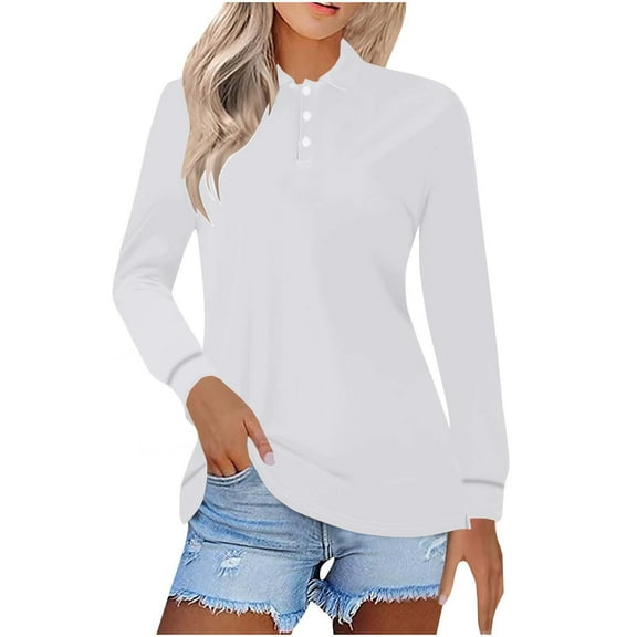 Uaswgudfs Womens Tops Long Sleeve Shirts Solid Blouses Pullover Casual Loose Fit Henley Neck Tunics Tees 2025 New