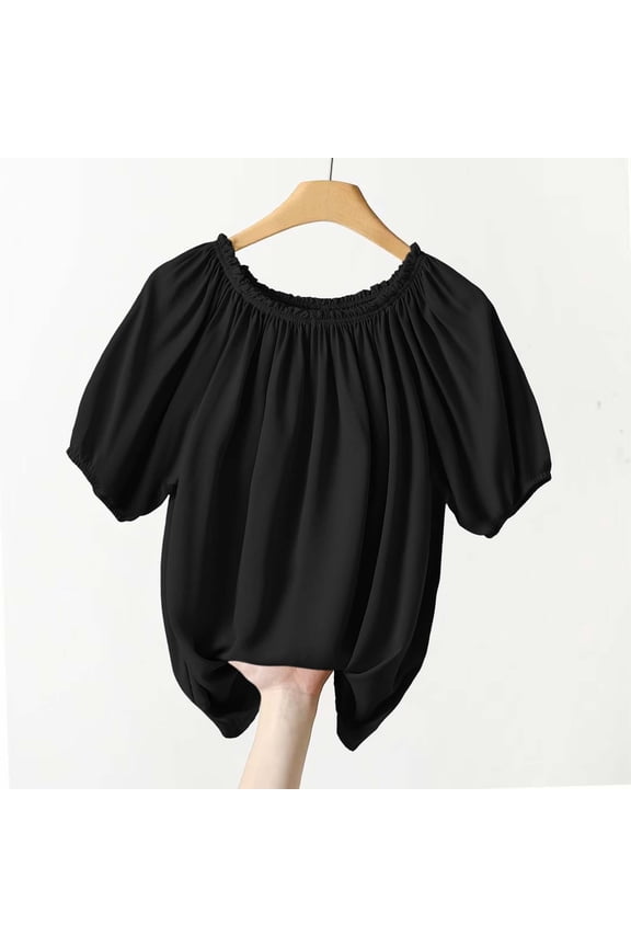 Womens Tops Short Sleeve Off Shoulder Blouse with Balloon Sleeves Spring Summer Casual Top