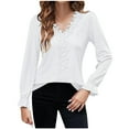 thumbnail image 1 of Uaswgudfs Womens Tops V Neck Long Sleeve Shirts for Women Fall Fashion Eyelet Tunics Casual White Blouses XXL, 1 of 8