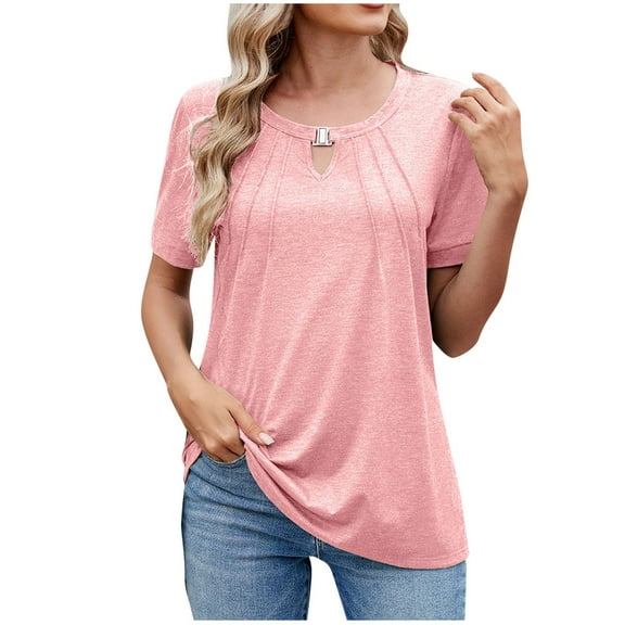 Uaswgudfs Womens tops Short Sleeve Dressy Casual solid V Neck Fashion Tees for T-Shirt Keyhole Blouses