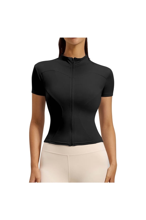 Workout Tops for Women Zip Up Shirts Athletic Yoga Tops Gym Clothes Tight Fit