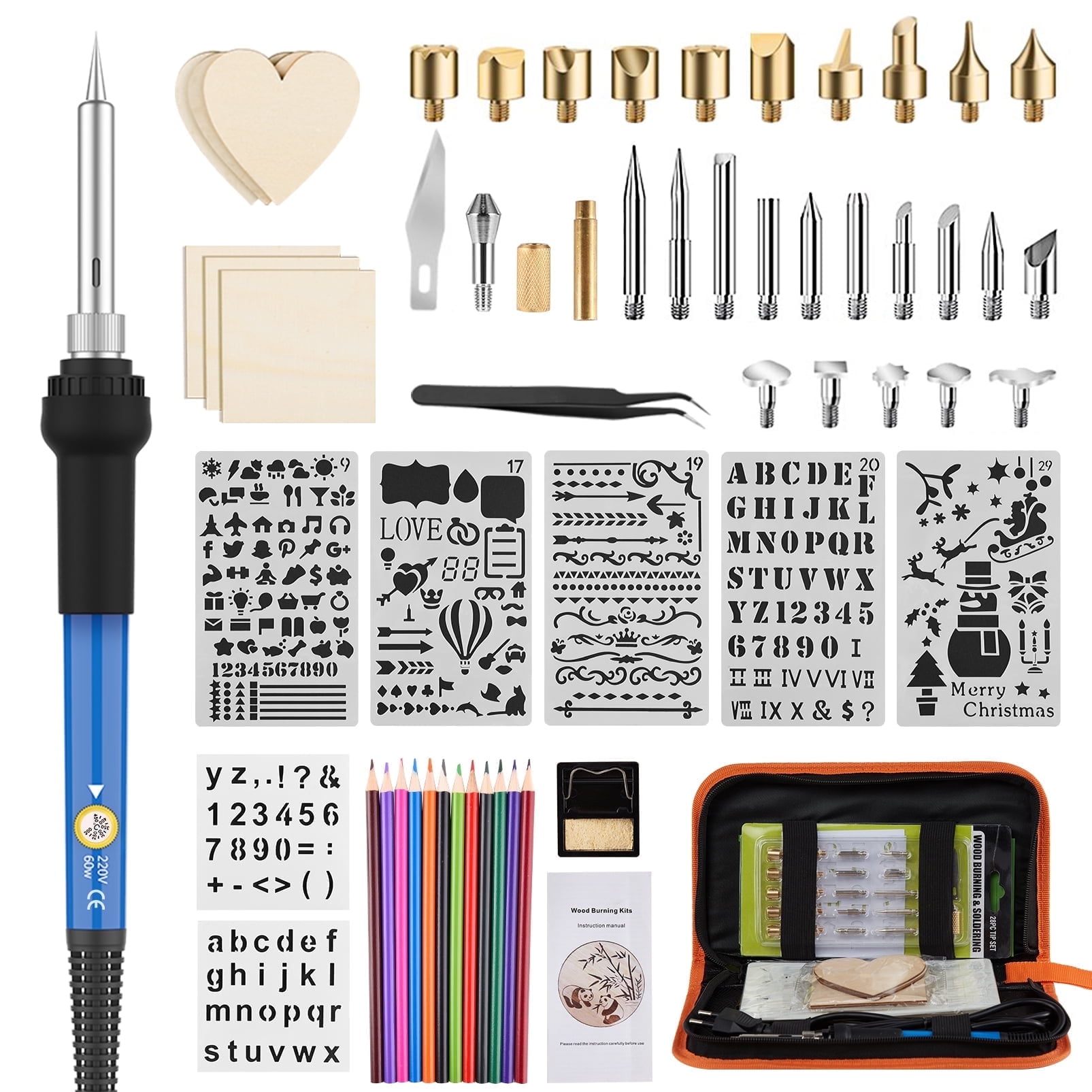 Uater Professional 55 Pcs Wood Burning Kit with Soldering Iron Pencil Tips Accessories Set and Case US Plug Walmart