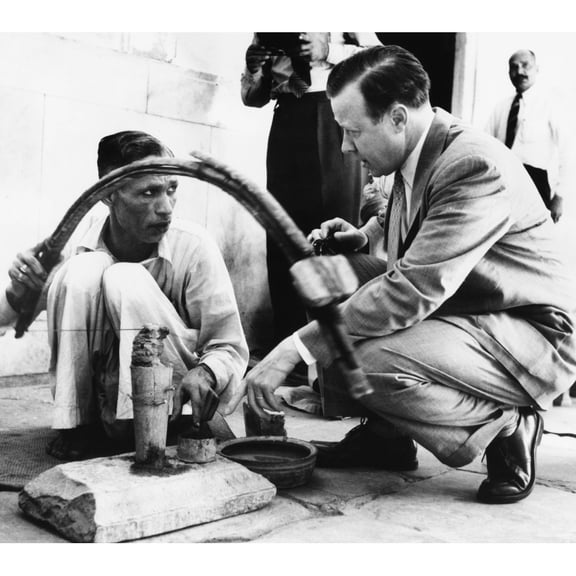 Uaw President Walter Reuther Talking With An Stone Cutter In New Delhi History (36 x 24)
