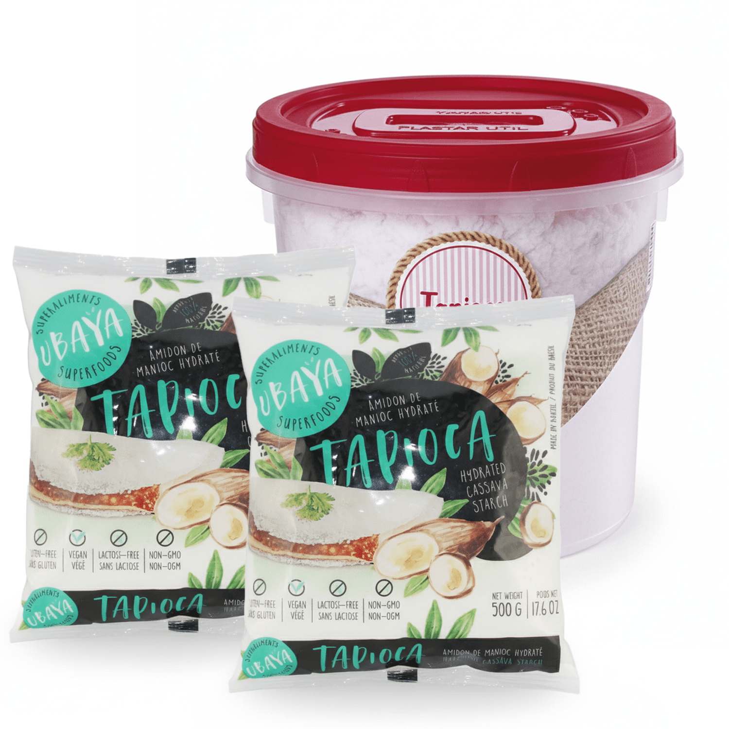 Ubaya Massa para Tapioca Hidratada [2 PACK] 500g e Pote Clic 1.8L ...