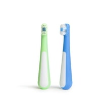 Ubbi Toddler Training Toothbrush Set, Soft Bristled & Gentle Manual Toothbrushes for Baby, Polaris Blue & Zest Green