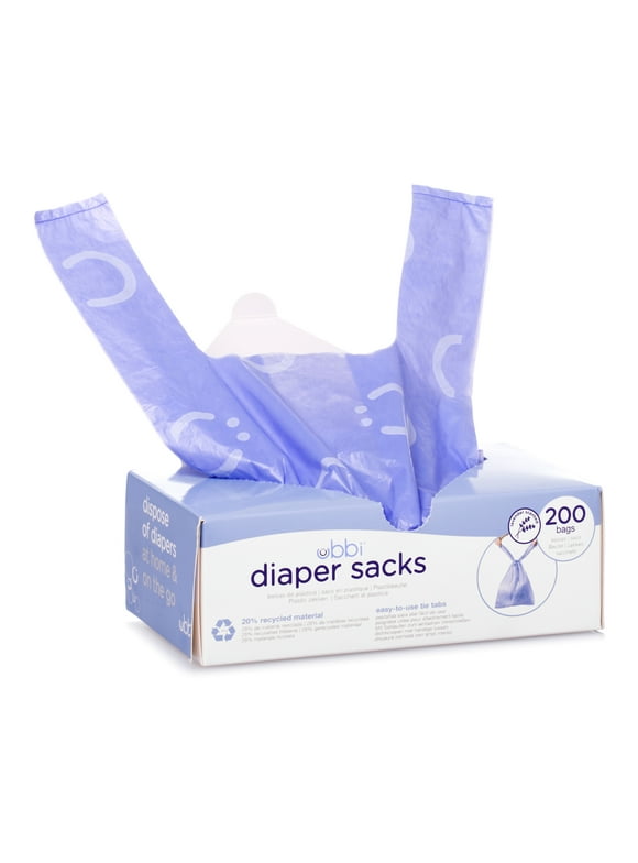Ubbi Disposable Diaper Sacks, Lavender Scented, Easy-To-Tie Tabs, Baby Diaper Disposal or Pet Waste Bags, 200 Count