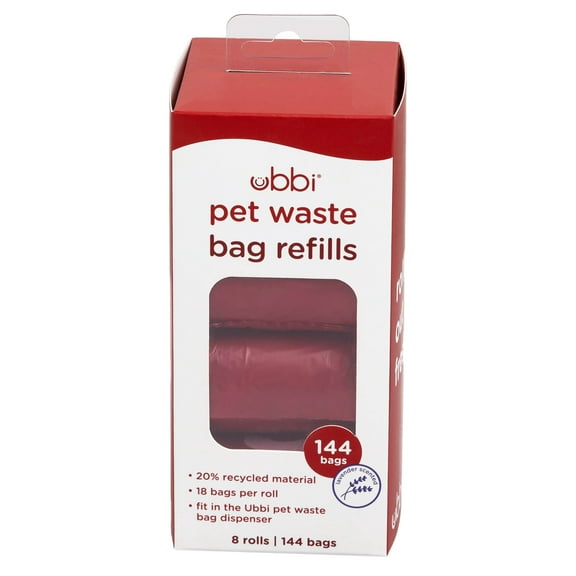 Ubbi Dog Poop Bags, Waste Bag Refill Rolls for Dogs, Leak Proof, Lavender Scented, 144 Count, Red
