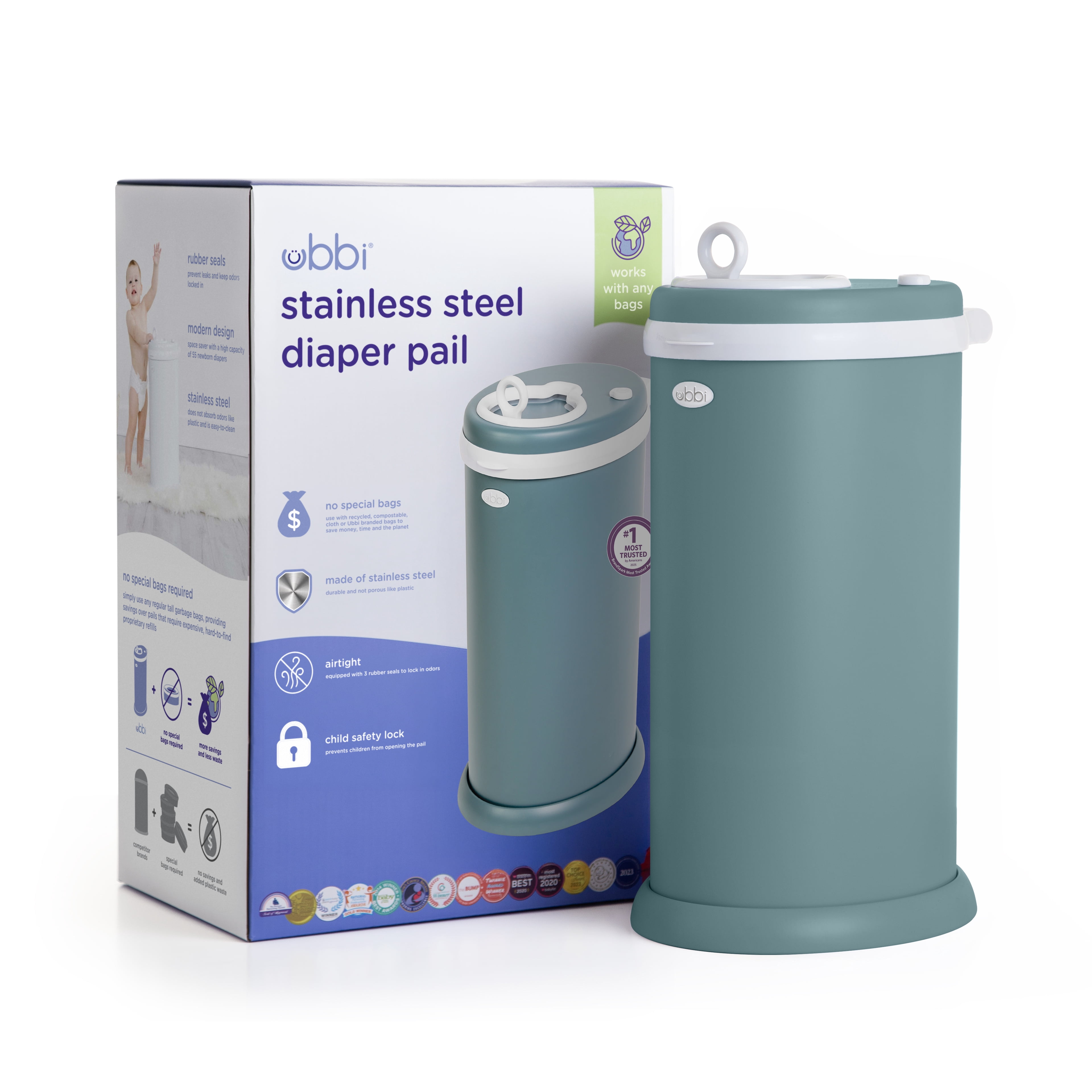 おむつ用品 ubbi steel diaper pail Ubbi, Stainless Steel Diaper Pail, Odor Locking, No Bag Needed
