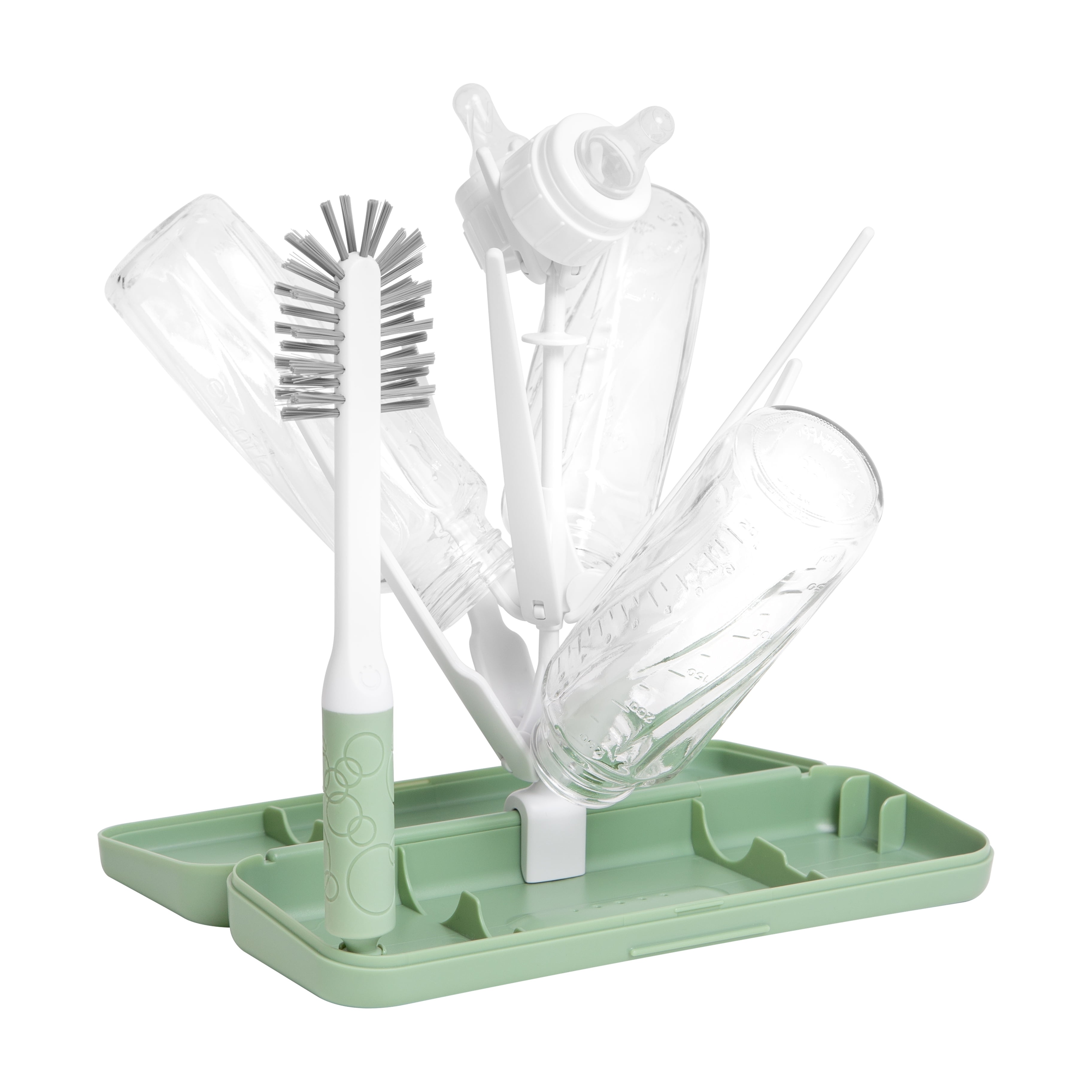 Ubbi On-the-Go Drying Rack and Brush Set, Includes Travel Case and Bottle Brush, Holds up to 8 Bottles, Sage