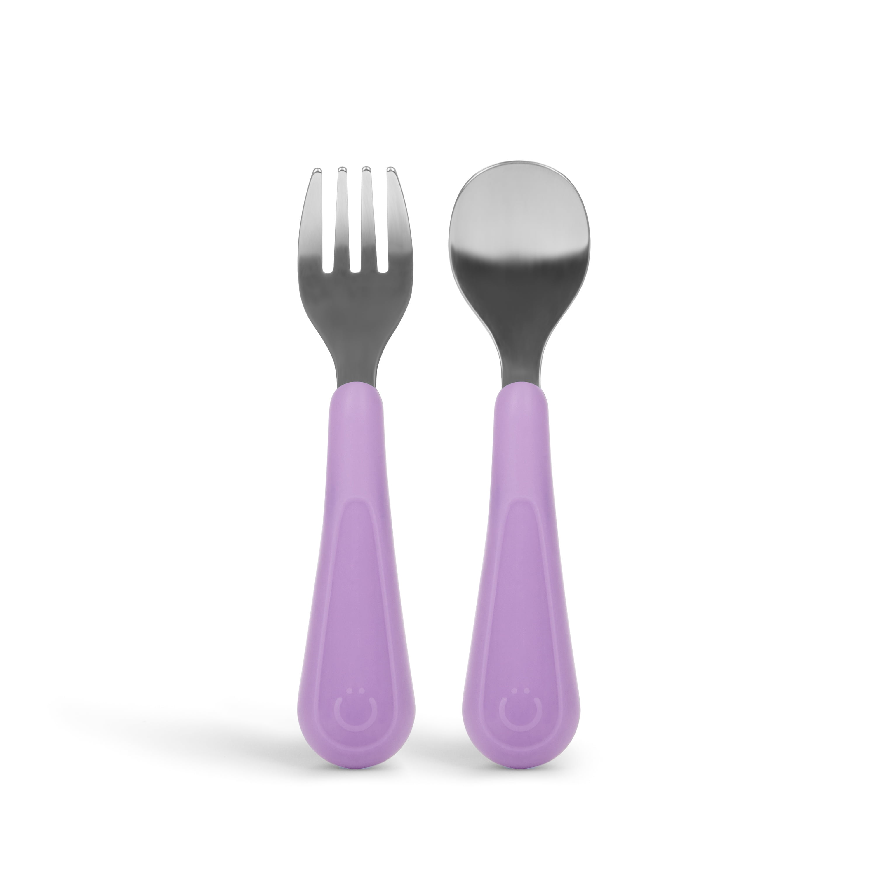 Ubbi Stainless Steel Toddler Utensil Set, Includes 1 Fork & 1 Spoon, Smoothie Purple, Food Grade Silicone