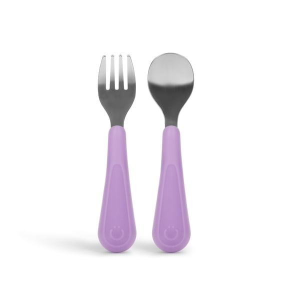 Ubbi Stainless Steel Toddler Utensil Set, Includes 1 Fork & 1 Spoon, Smoothie Purple, Food Grade Silicone