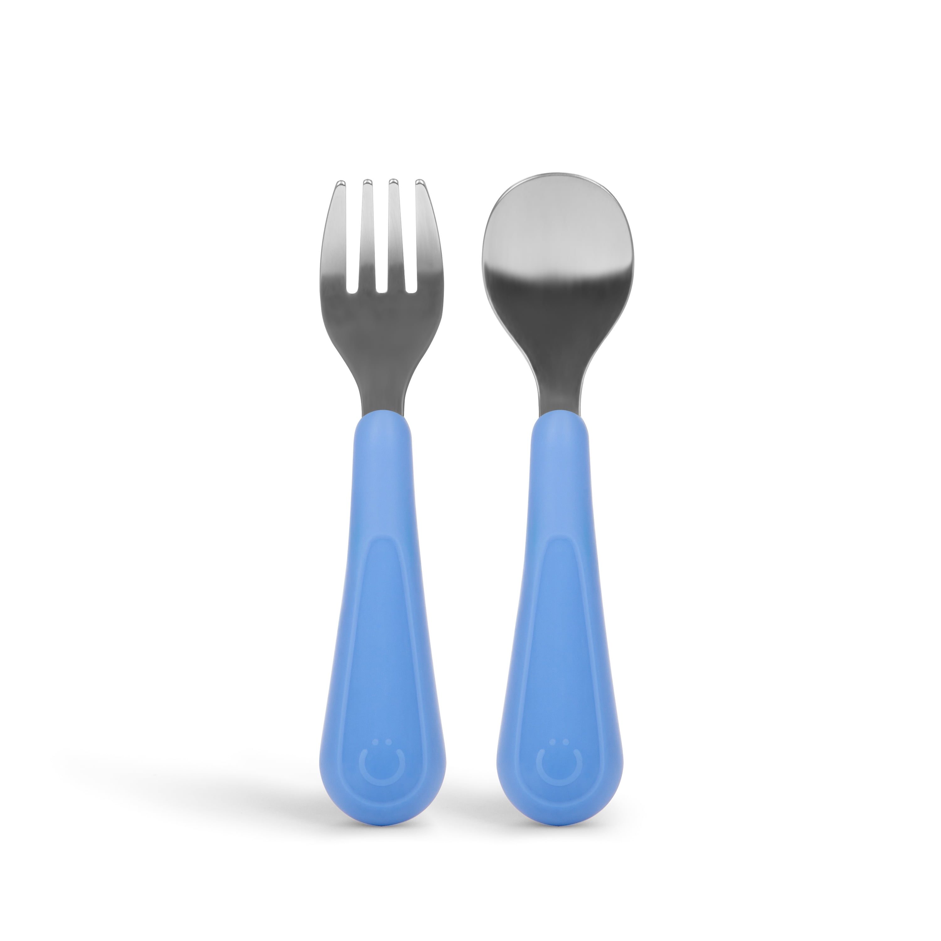 Ubbi Stainless Steel Toddler Utensil Set, Includes 1 Fork & 1 Spoon, Polaris Blue, Food Grade Silicone