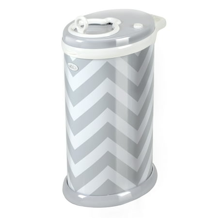 Ubbi Stainless Steel Diaper Pail, Odor Locking, No Special Bag Required, Award-Winning, Registry Must-Have, Gray Chevron