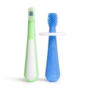 Ubbi Babies and Toddlers Training Toothbrush, Includes One 360  Food-Grade Platinum Silicone and One Soft Bristled Toothbrush, Polaris Blue and Zest Green